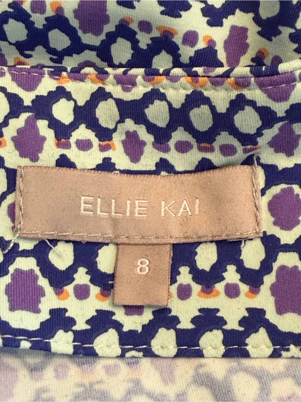 Ellie Kai Blue Purple Geometric Wrap Dress 3/4 Sleeve Size 8 - Picture 9 of 11